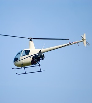 Robinson R-22 helicopter in the air